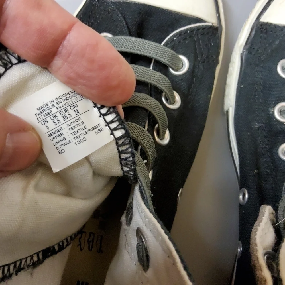 converse  accessibility no tie high top shoes junior size 6 black and g